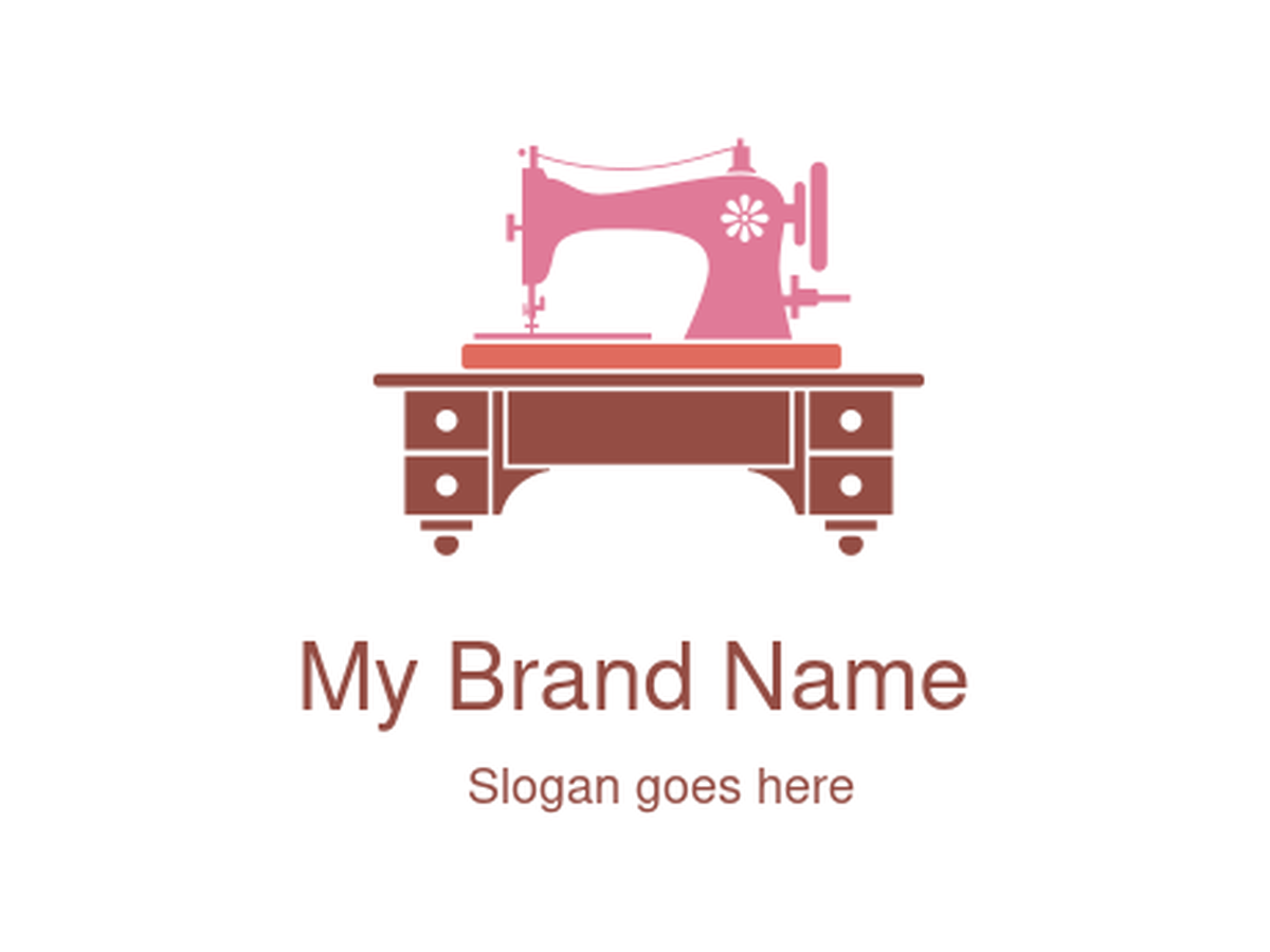 Classic Vintage Pink Sewing Machine on a Traditional Brown Wooden Table with Drawers Logo - Tailoring, Crafting, Fashion, and Textile Arts